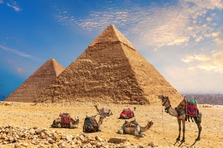 Amel Caravan Resting In The Desert By The Pyramid Of Chephren And Cheops Egypt Giza