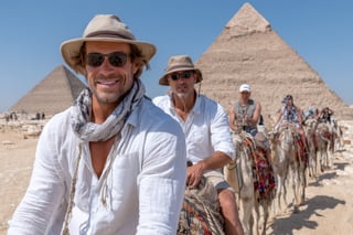 Tourists exploring the Great Pyramids of Giza