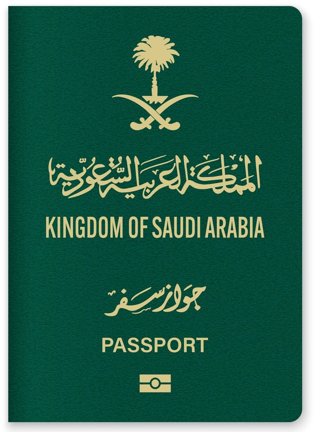 Saudi Arabia Passport Cover Featuring Gold Text And Emblem