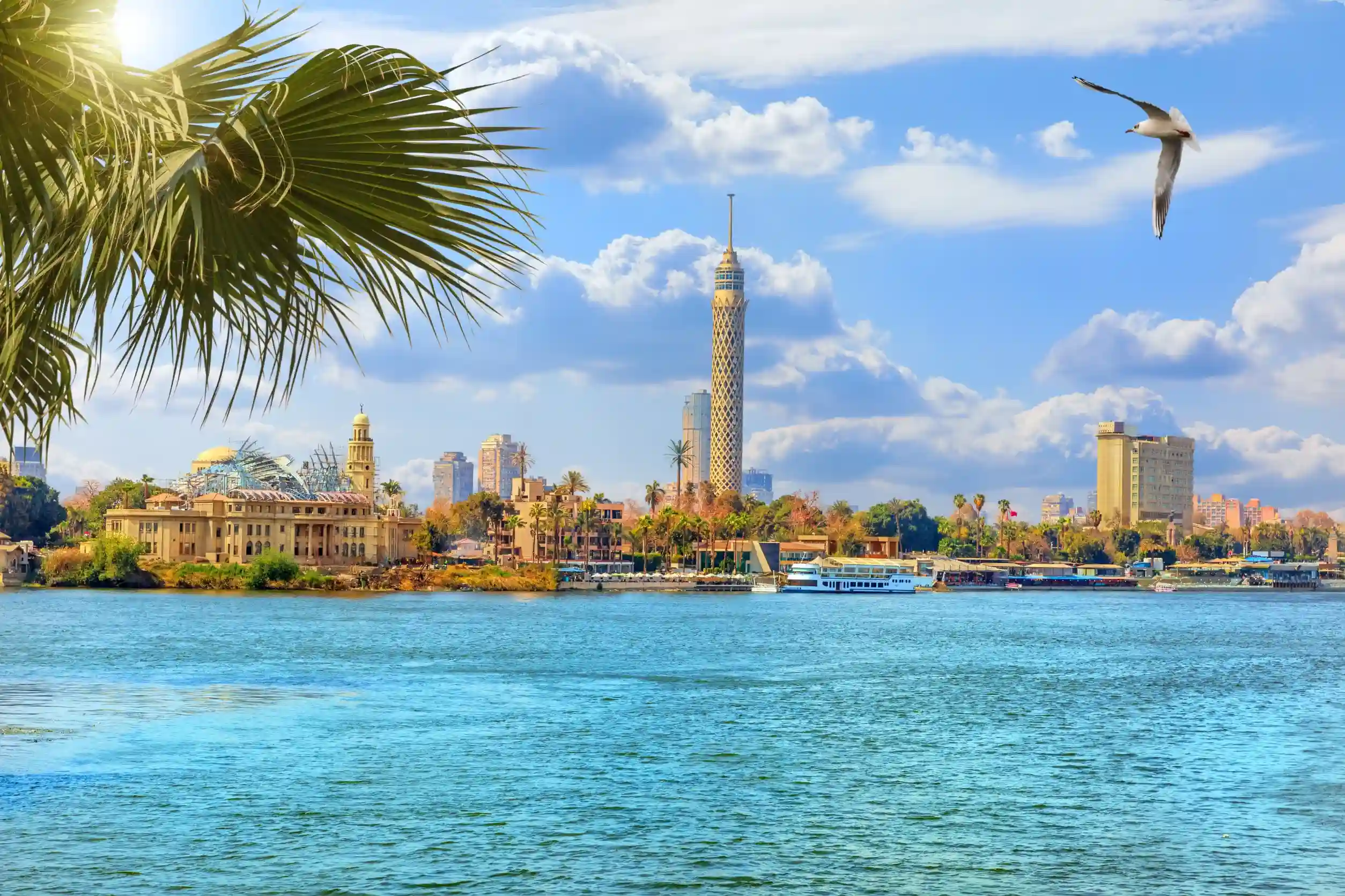 cairo tower beautiful view from the nile river egypt
