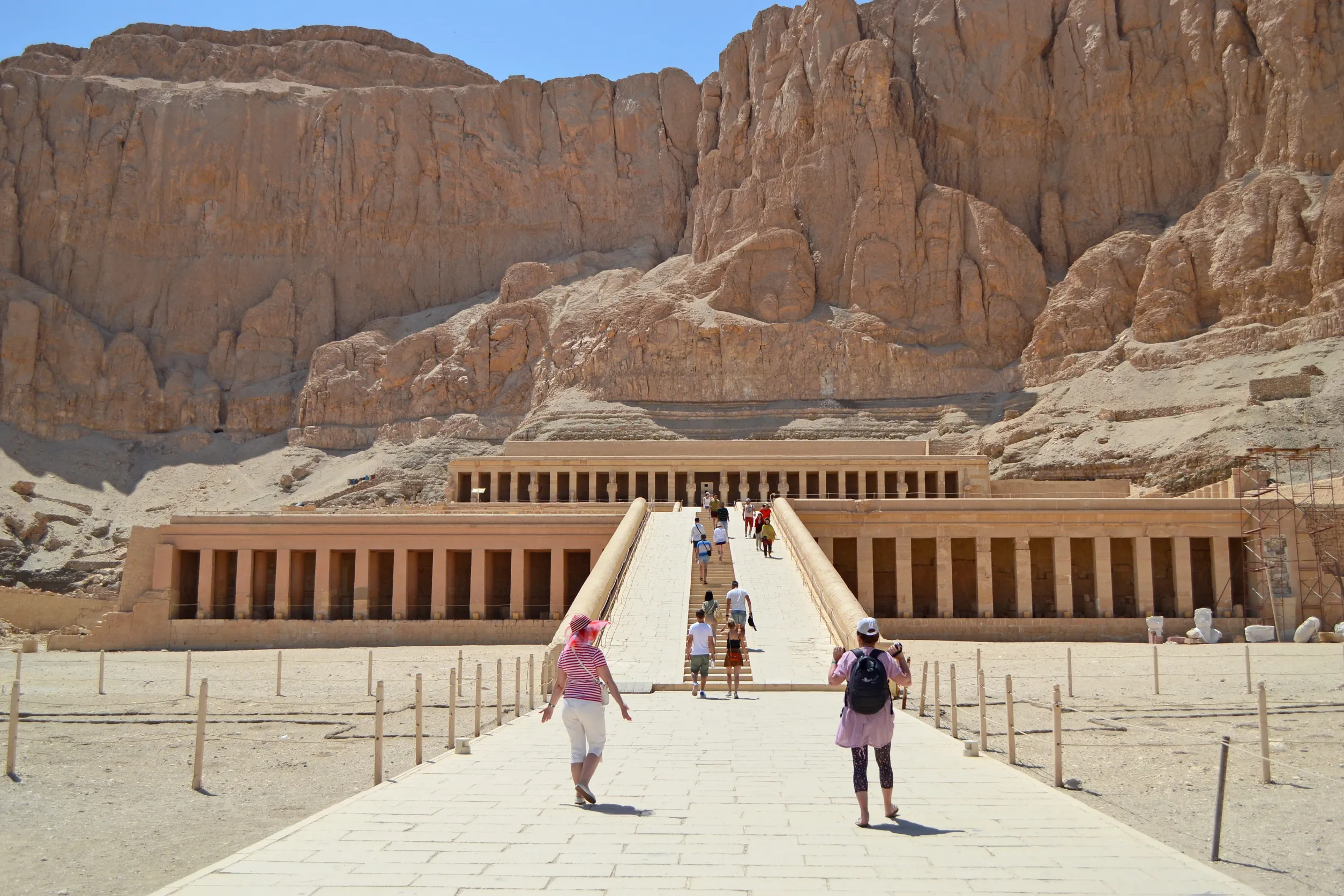 desert and the ancient temple of queen hatshepsut carved