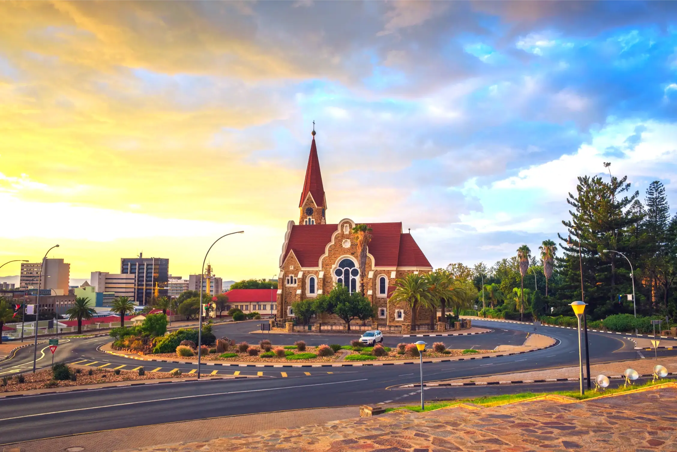 dramatic sunset above christchurch windhoek namibia