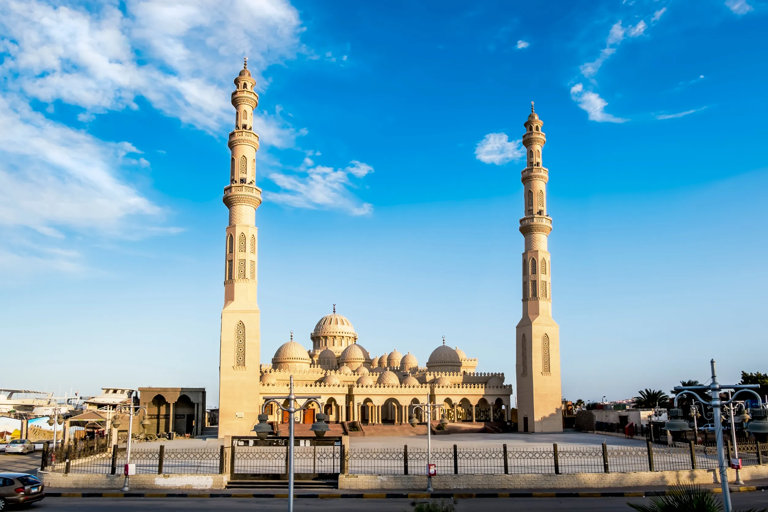 mosque in the town of hurghada in egypt at evening illumination