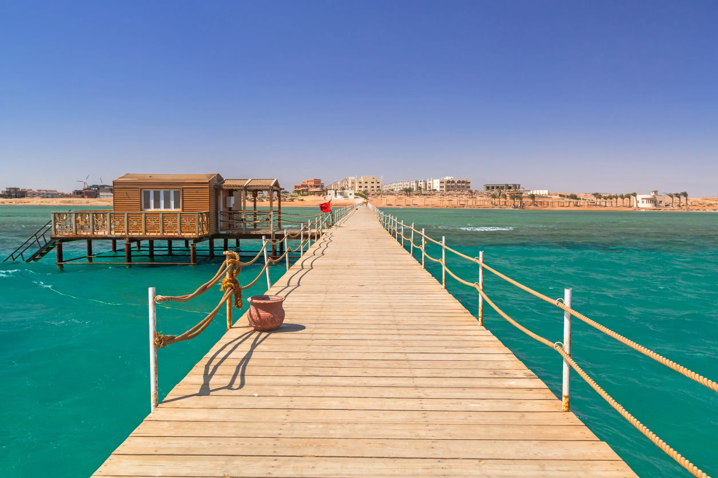 pier on the beach of red sea in hurghada egypt