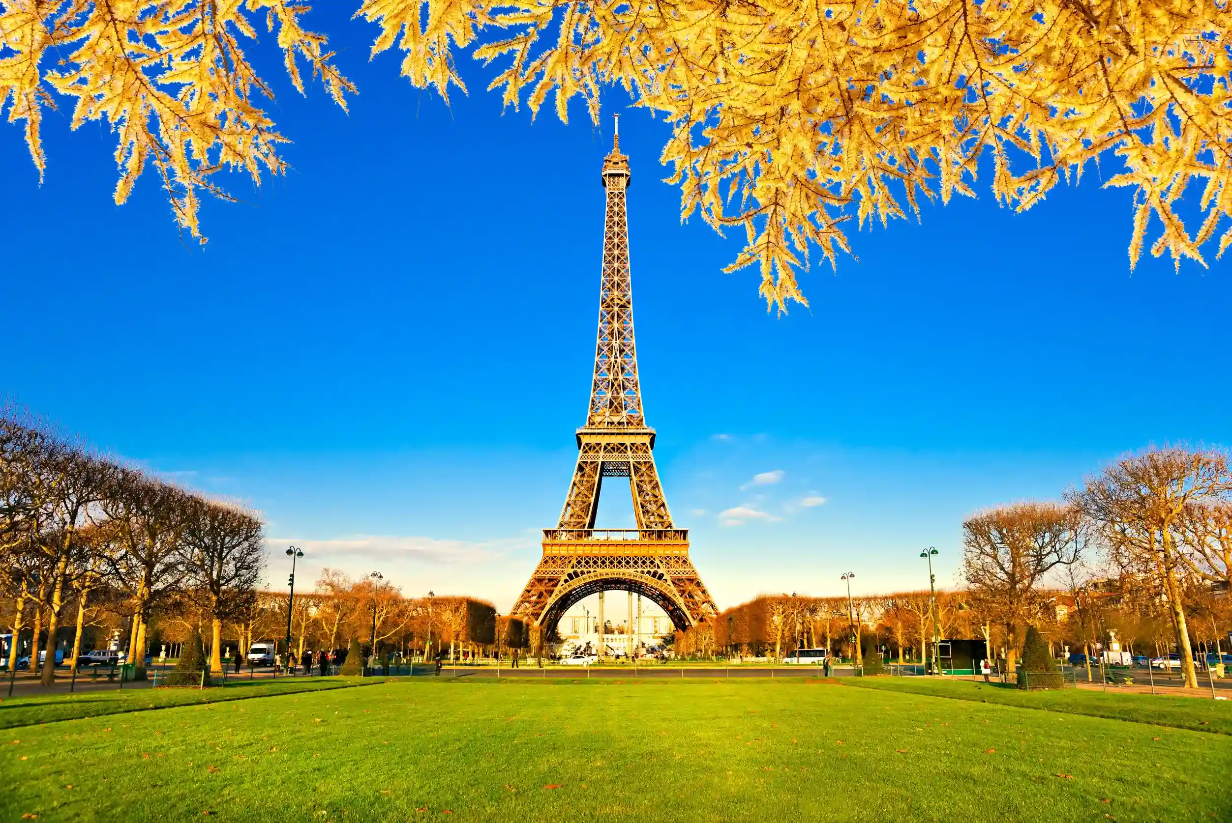view of the eiffel tower at sunrise paris